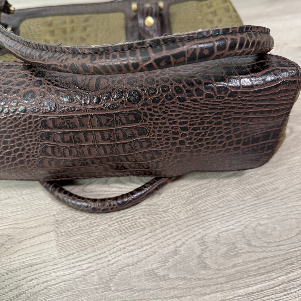 Etienne Aigner Women's Olive Green Croc Embossed Leather Tote Bag - Picture 14 of 16